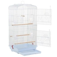 36'' Metal Flight Bird Cage Parrot Cockatiel House Finch Aviary Pet Perch, Black/White